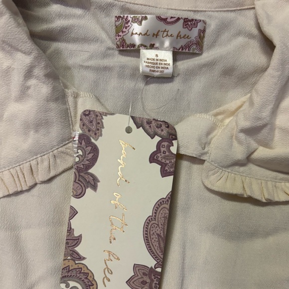 Band of The Free Denise Cream Ruffle Collar Top Button Up Smocked Cuffed Sleeves - Picture 8 of 11